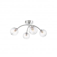 IZZY Chrome 4 Light Semi Flush Ceiling Light with Ribbed Glass Globe Shades