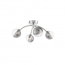IZZY Chrome 4 Light Semi Flush Ceiling Light with Smoked and Clear Ribbed Glass Shades