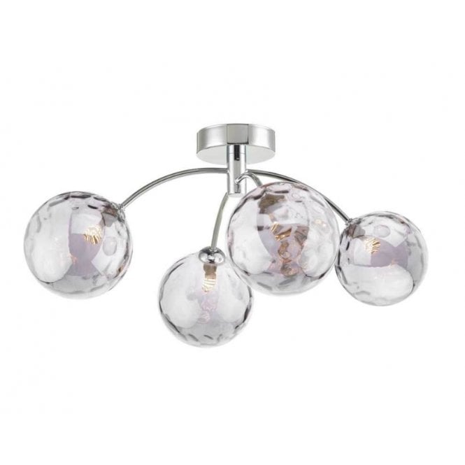 IZZY Chrome 4 Light Semi Flush Ceiling Light with Smoked Dimpled Glass Globe Shades