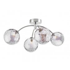 Chrome 4 Light Semi Flush Ceiling Light with Smoked Dimpled Glass Globe Shades