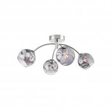 IZZY Chrome 4 Light Semi Flush Ceiling Light with Smoked Organic Glass Shades