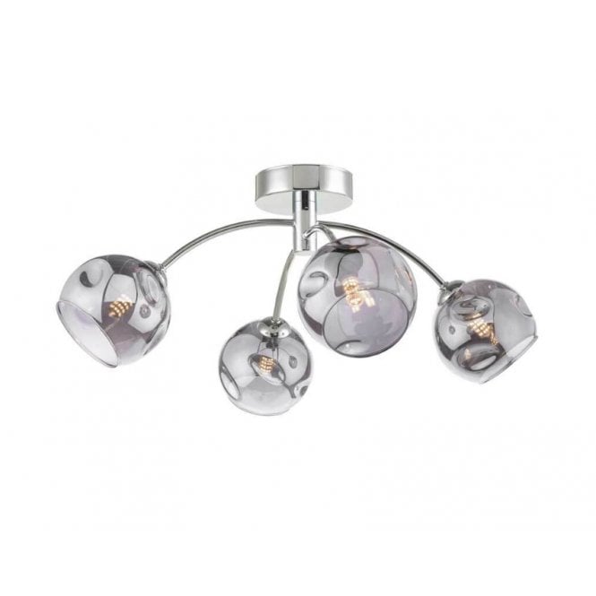 IZZY Chrome 4 Light Semi Flush Ceiling Light with Smoked Organic Glass Shades