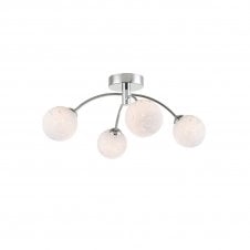 IZZY Chrome 4 Light Semi Flush Ceiling Light with White Confetti Glass Globe Shades