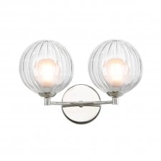 IZZY Double Wall Light in Chrome with Opal and Clear Ribbed Glass Shades