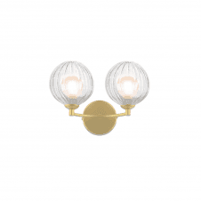 IZZY Double Wall Light Matt Gold with Opal & Clear Ribbed Glass Shades