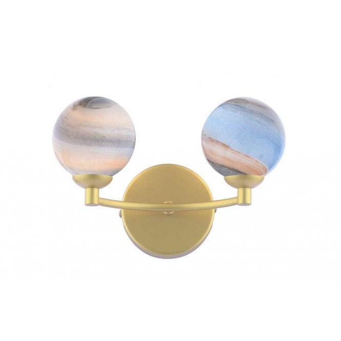 IZZY Double Wall Light Matt Gold with Planet Style Glass Shades