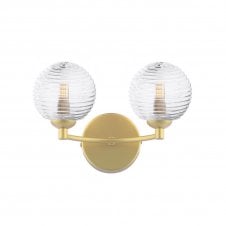 IZZY Double Wall Light Matt Gold with Ribbed Glass Shades