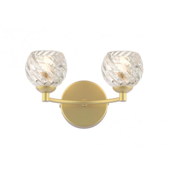 IZZY Double Wall Light Matt Gold with Twisted Style Open Glass Shade