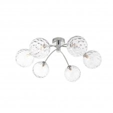 IZZY Polished Chrome Semi Flush Ceiling Light with Clear Dimpled Glass Globe Shades