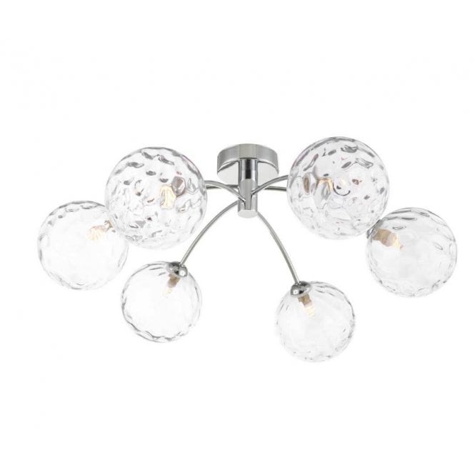 IZZY Polished Chrome Semi Flush Ceiling Light with Clear Dimpled Glass Globe Shades