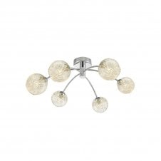 IZZY Polished Chrome Semi Flush Ceiling Light with Clear Glass and Wire Detail Shades