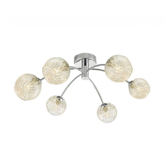 IZZY Polished Chrome Semi Flush Ceiling Light with Clear Glass and Wire Detail Shades