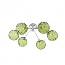 IZZY Polished Chrome Semi Flush Ceiling Light with Green Dimpled Glass Globe Shades