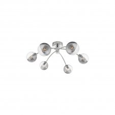 IZZY Polished Chrome Semi Flush Ceiling Light with Smoked and Clear Ribbed Glass Shades