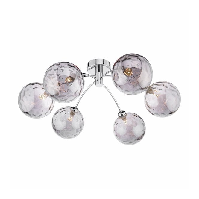 IZZY Polished Chrome Semi Flush Ceiling Light with Smoked Dimpled Glass Globe Shades