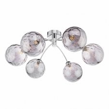 Polished Chrome Semi Flush Ceiling Light with Smoked Dimpled Glass Globe Shades