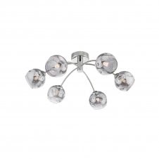 IZZY Polished Chrome Semi Flush Ceiling Light with Smoked Organic Glass Globe Shades