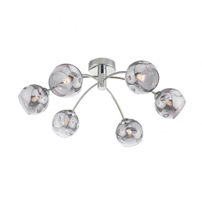 IZZY Polished Chrome Semi Flush Ceiling Light with Smoked Organic Glass Globe Shades