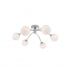 IZZY Polished Chrome Semi Flush Ceiling Light with White Confetti Glass Globe Shades