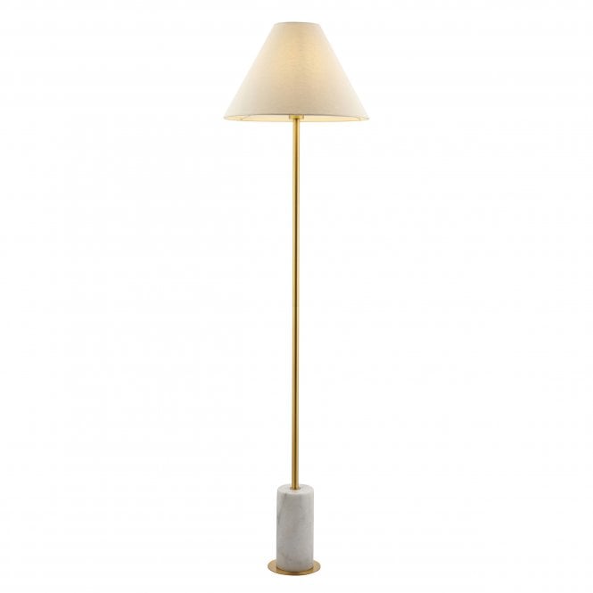 Jake Brushed Aged Brass and White Marble Floor Lamp with Fabric Shade
