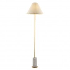 modern brushed brass floor lamp with fabric shade in a neutral colour