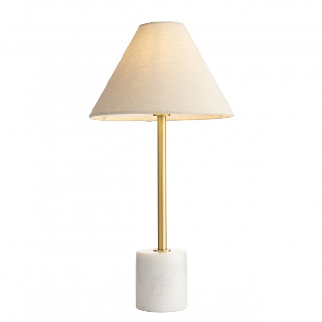Jake Brushed Aged Brass and White Marble Table Lamp with Fabric Shade