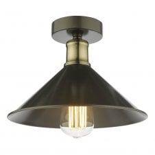 JALEN Flush Ceiling Light in Graphite Grey and Antique Brass
