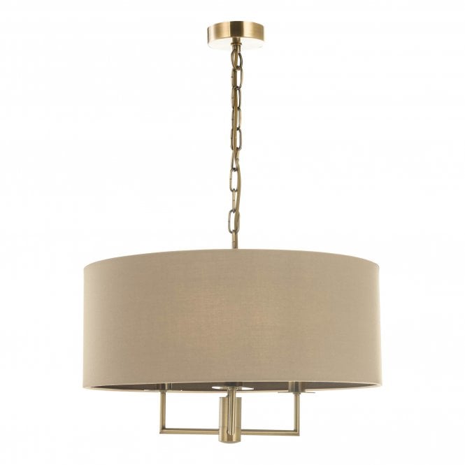 JAMELIA 3 Light Chandelier in Antique Brass with Taupe Shade