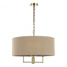 JAMELIA 3 Light Chandelier in Antique Brass with Taupe Shade