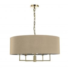 JAMELIA 5 Light Chandelier in Antique Brass with Taupe Shade