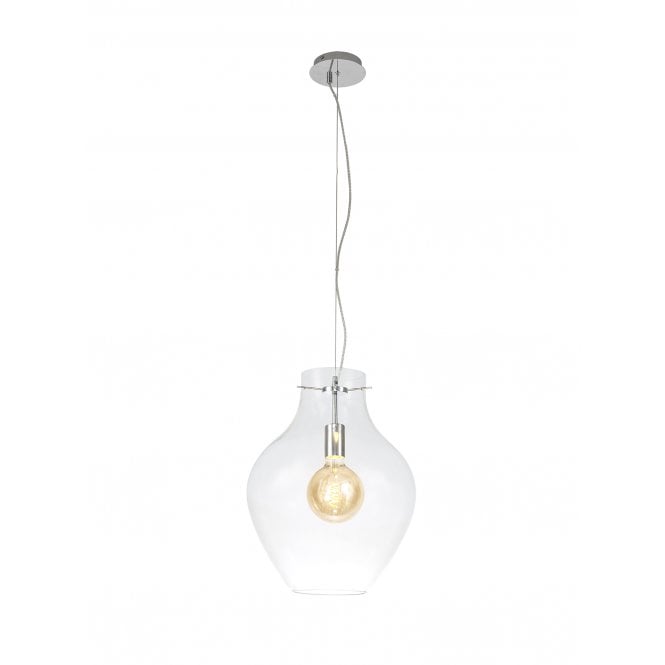 JARDINIERE Large Round Ceiling Pendant in Polished Chrome with Clear Shade