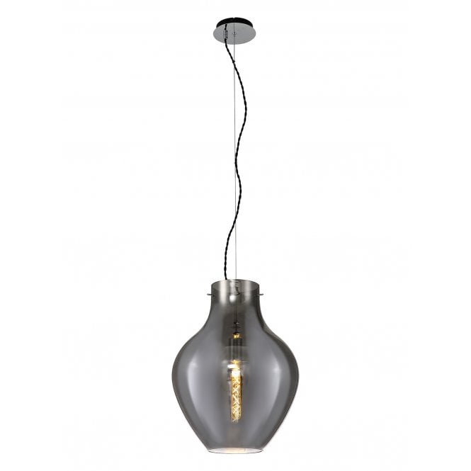 JARDINIERE Large Round Ceiling Pendant in Polished Chrome with Smoke Shade