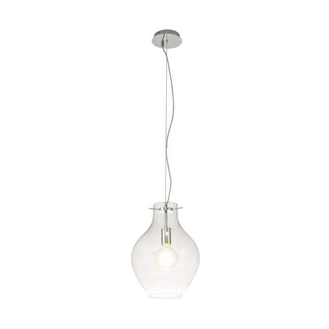 JARDINIERE Medium Round Ceiling Pendant in Polished Chrome with Clear Shade
