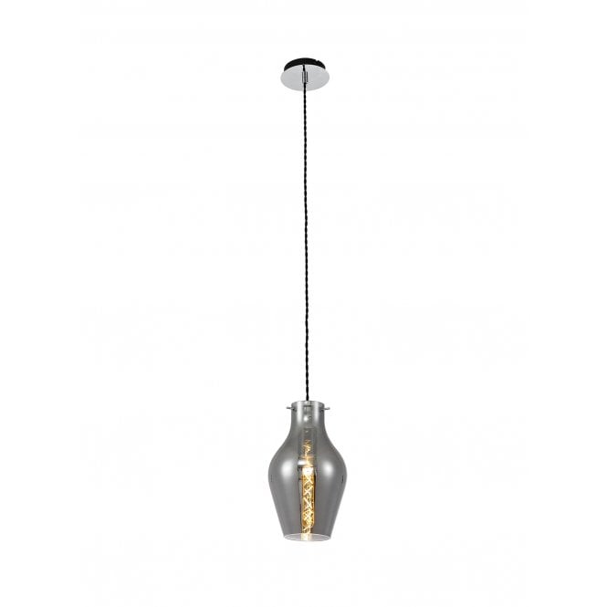 JARDINIERE Small Round Ceiling Pendant in Polished Chrome with Smoke Shade