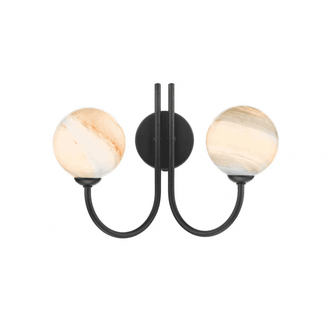 Jared 2 Light Wall Light in Matt Black with Planet Art Glass Shades (10cm)