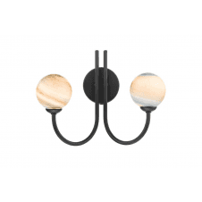 2 Light Wall Light Matt Black with Planet Glass Globe Shades