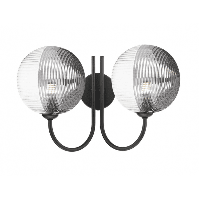 Jared 2 Light Wall Light in Matt Black with Smoked & Clear Ribbed Glass Shades (15cm)