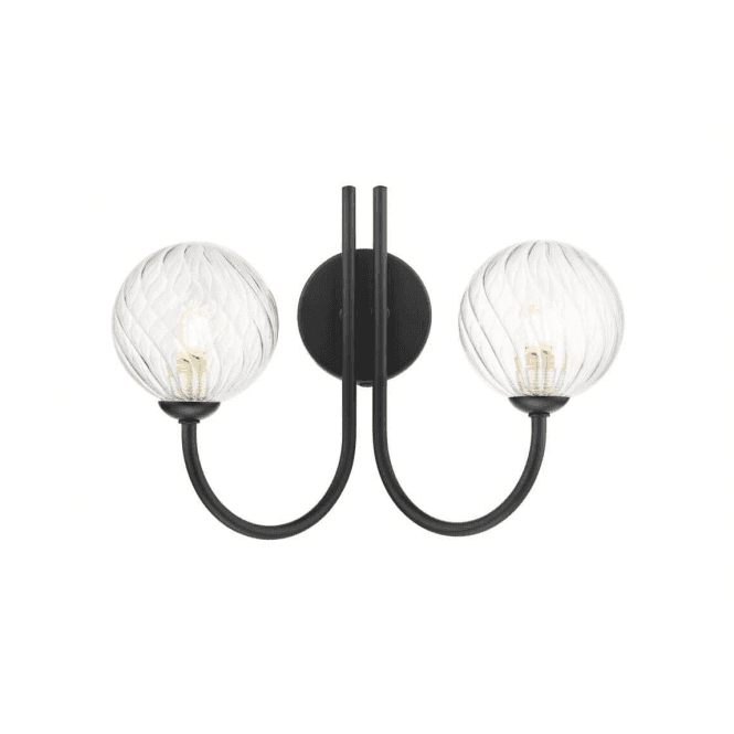 Jared 2 Light Wall Light in Matt Black with Twisted Glass Shades