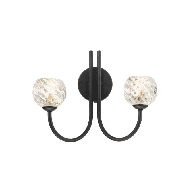 Jared 2 Light Wall Light in Matt Black with Twisted Open Glass Shades