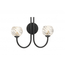 2 Light Wall Light Matt Black with Twisted Open Glass Shades