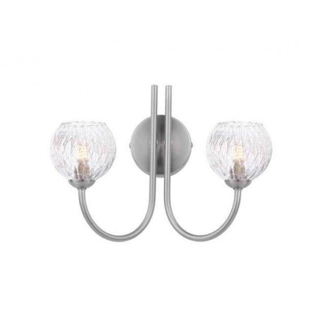 Jared 2 Light Wall Light in Satin Nickel & Clear Glass with Inner Wire Detail