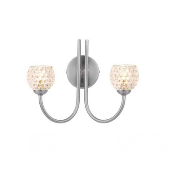 Jared 2 Light Wall Light in Satin Nickel with Dimpled Open Glass Shades