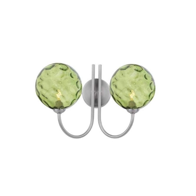 Jared 2 Light Wall Light in Satin Nickel with Green Dimpled Glass