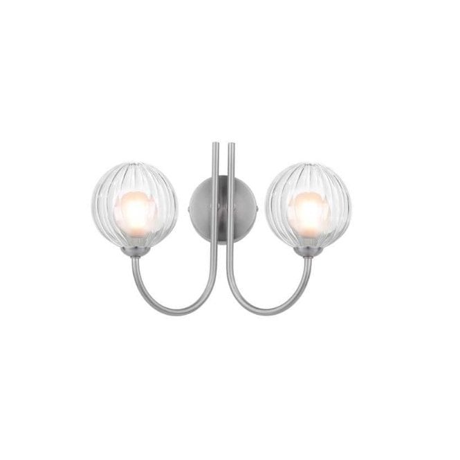 Jared 2 Light Wall Light in Satin Nickel with Opal & Clear Ribbed Glass