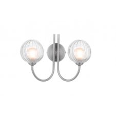 JARED 2 Light Wall Light | Satin Nickel, Opal & Clear Ribbed Glass