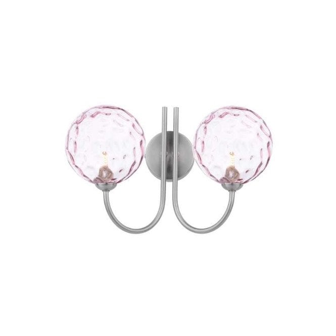 Jared 2 Light Wall Light in Satin Nickel with Pink Dimpled Glass