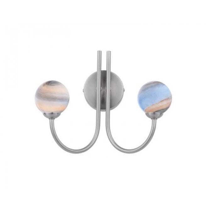 Jared 2 Light Wall Light in Satin Nickel with Planet Art Glass (8cm)