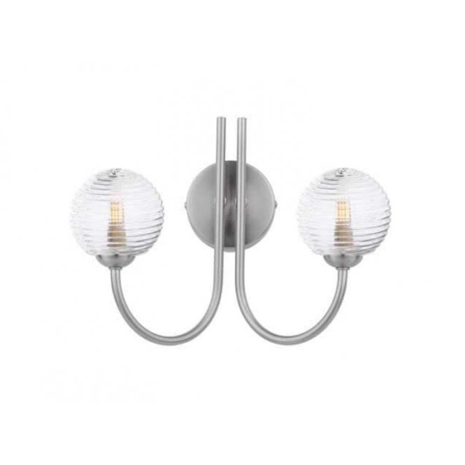 Jared 2 Light Wall Light in Satin Nickel with Ribbed Glass Shades