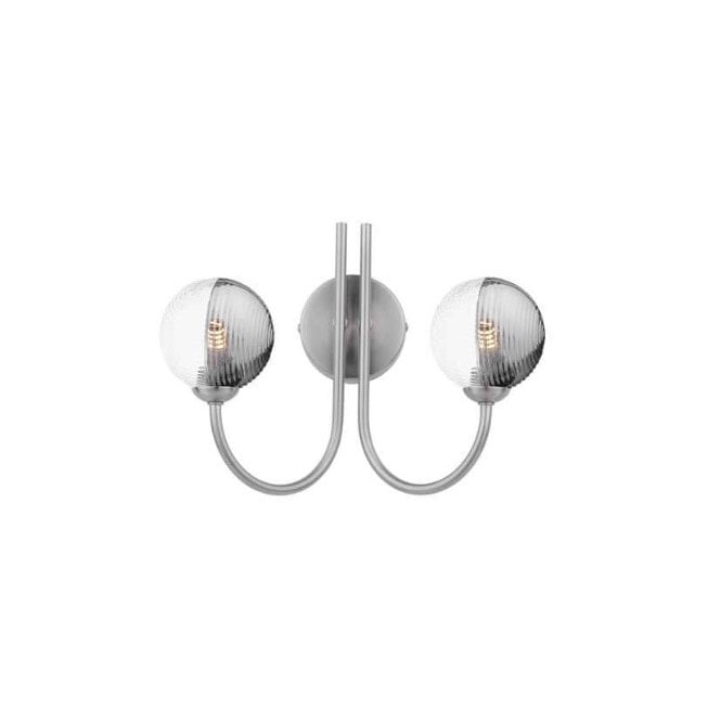 Jared 2 Light Wall Light in Satin Nickel with Smoked & Clear Ribbed Glass (10cm)