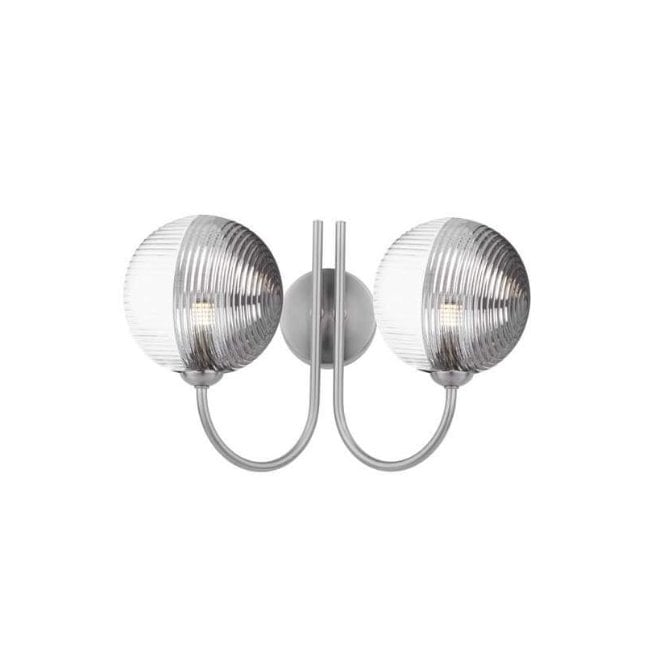 Jared 2 Light Wall Light in Satin Nickel with Smoked & Clear Ribbed Glass (15cm)